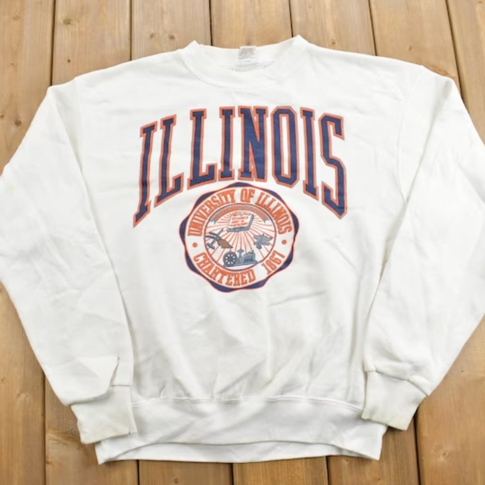 1867 University of Illinois Collegiate Crewneck 90s Fighting Sweatshirt SHIRT